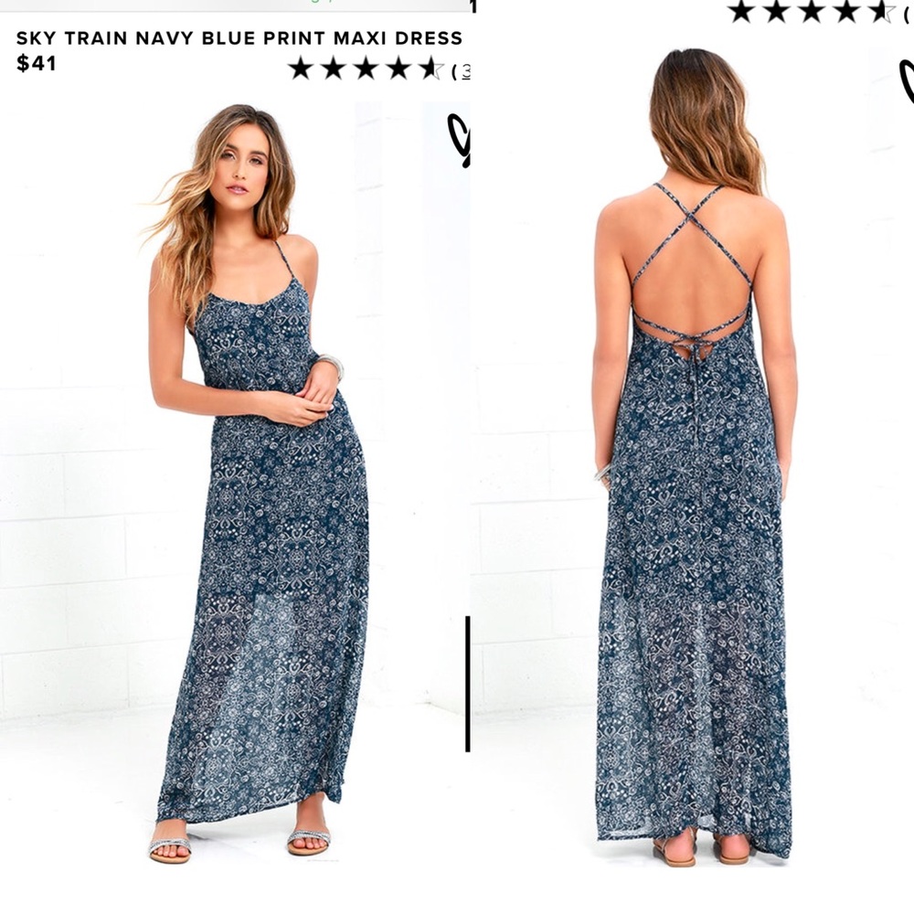 Sky train navy blue print maxi dress